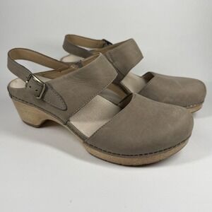 Dansko Women's Size 41 / 10.5 - 11 Taupe Leather‎ Lucia Ankle Strap Clogs Shoes
